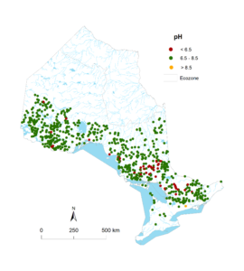 pH levels in Ontario lakes between 2013 and 2017.