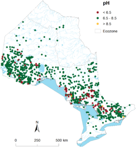 pH levels in Ontario lakes